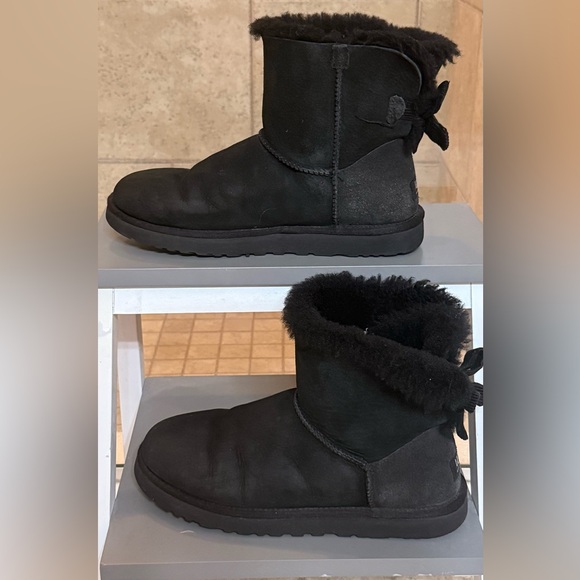 UGG Mini Bailey Corduroy Bow Boot In Black Size 10 - Picture 3 of 4